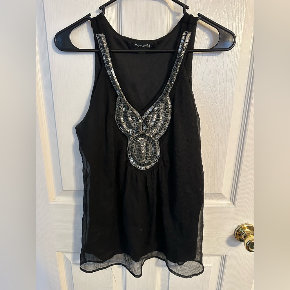 Forever 21 Black Embellished Tank Top